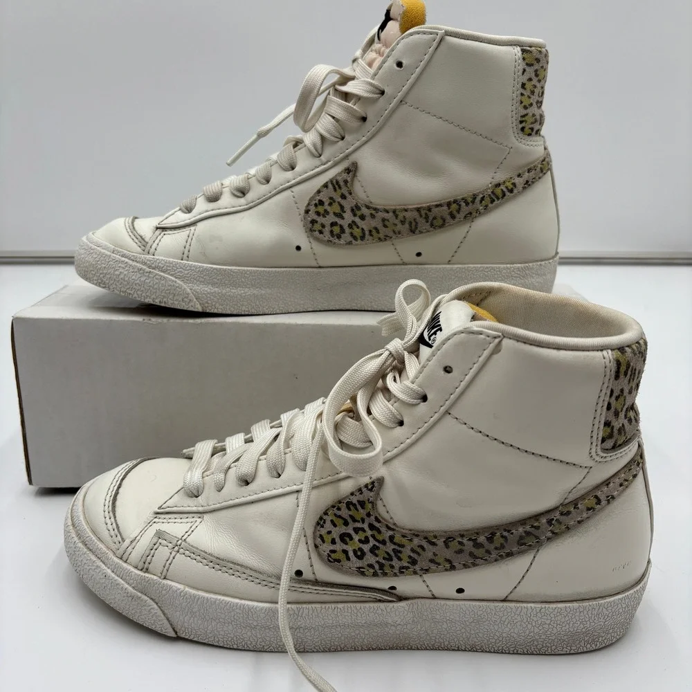 Nike‎ Blazer Mid '77 Leopard Print Swoosh Women's Shoes White DH9633-100 Size 7
